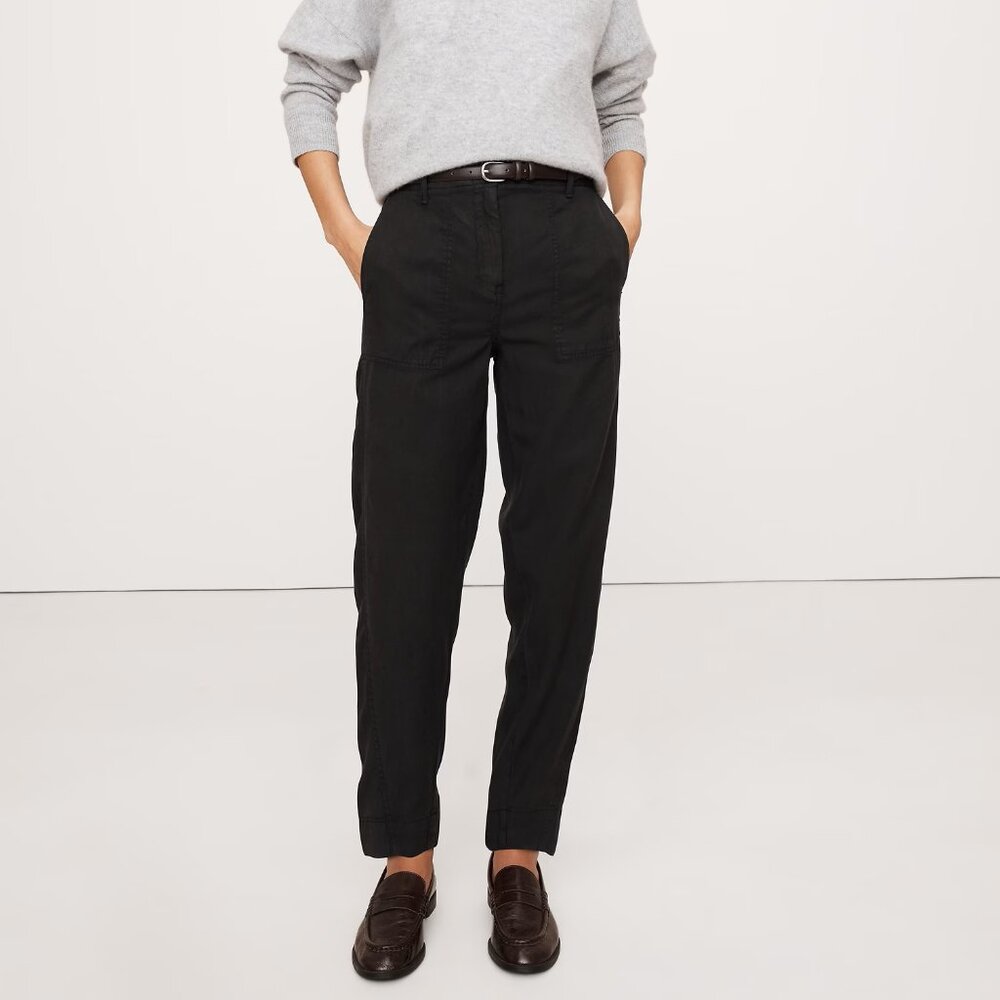 NWT! Banana Republic Black Cotton-Tencel Barrel Leg Soma Twill Pants PXS